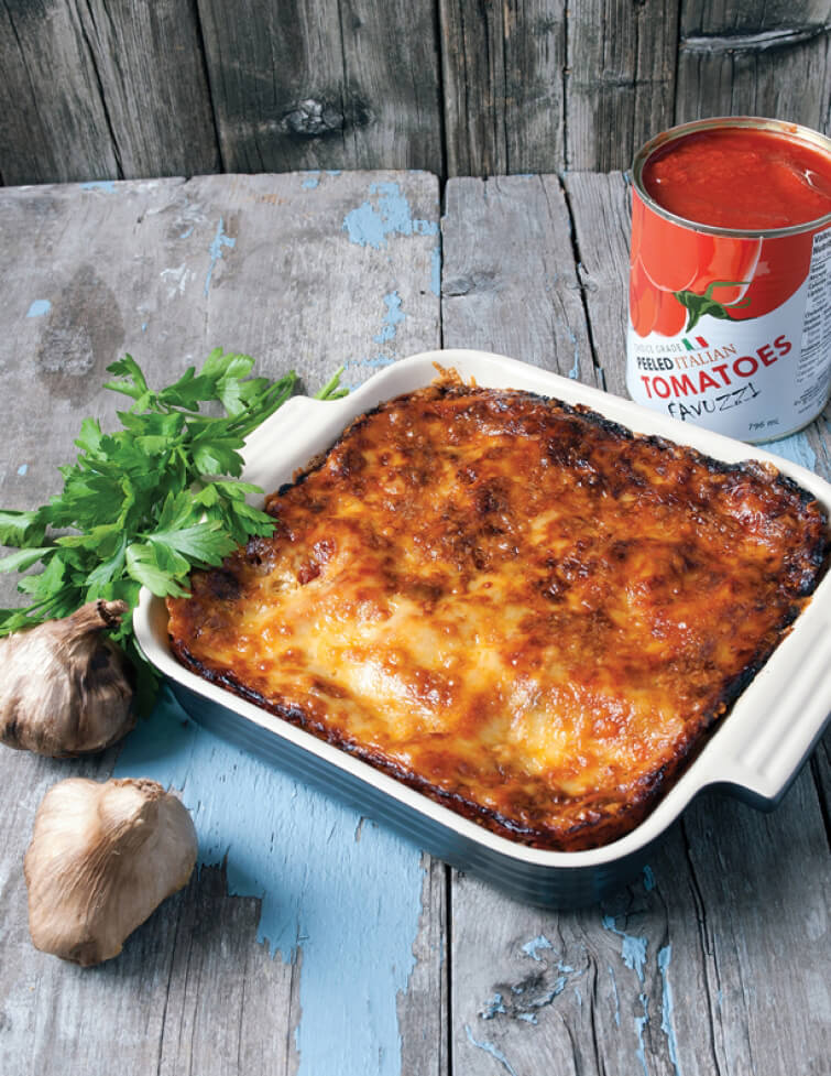 Aged cheddar lasagna with black garlic tomato sauce Favuzzi Food